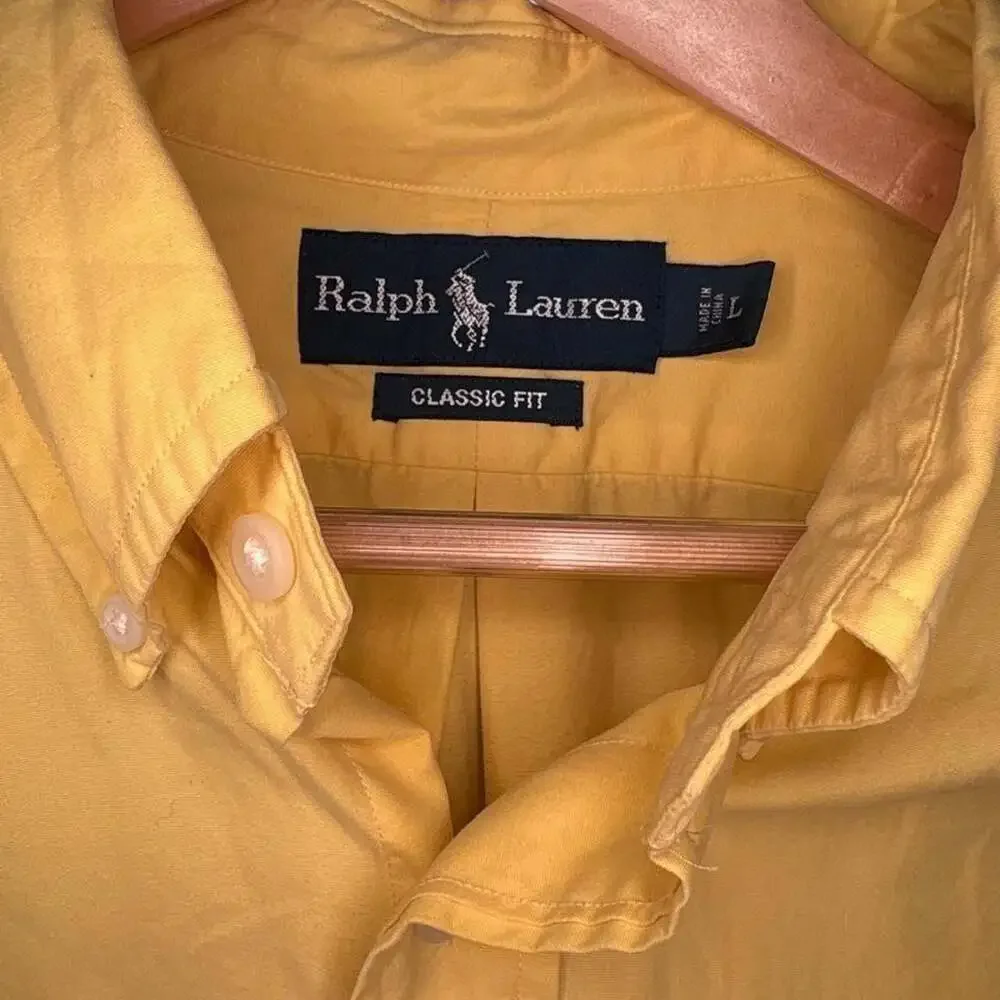 Ralph Lauren Classic Fit Short Sleeve Button Down Shirt Yellow Large